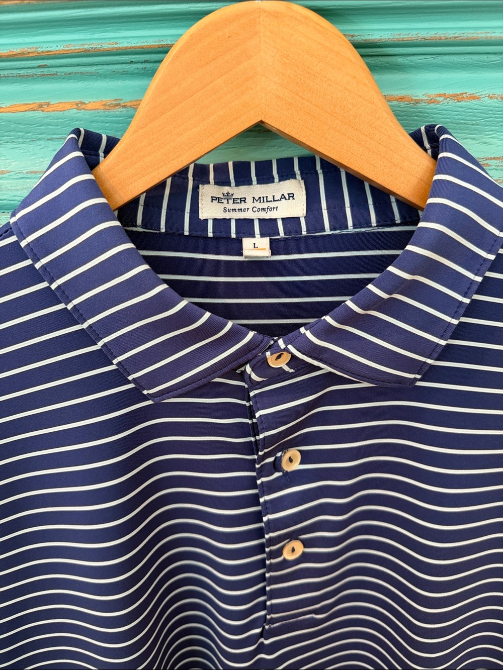 Peter Millar Navy and White Striped Polo